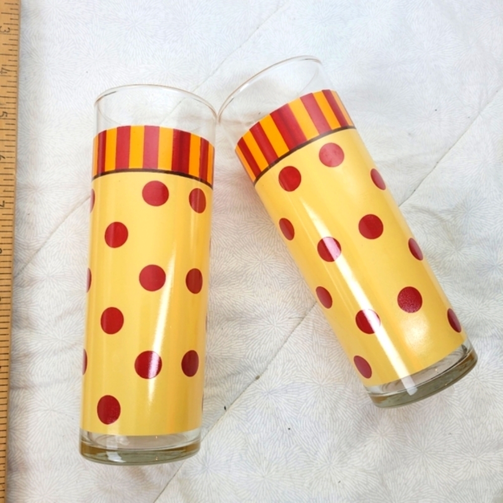Southern Living At Home Polka Dot Glasses Tumblers Red Yellow Set Of Two whimsy - Picture 5 of 5